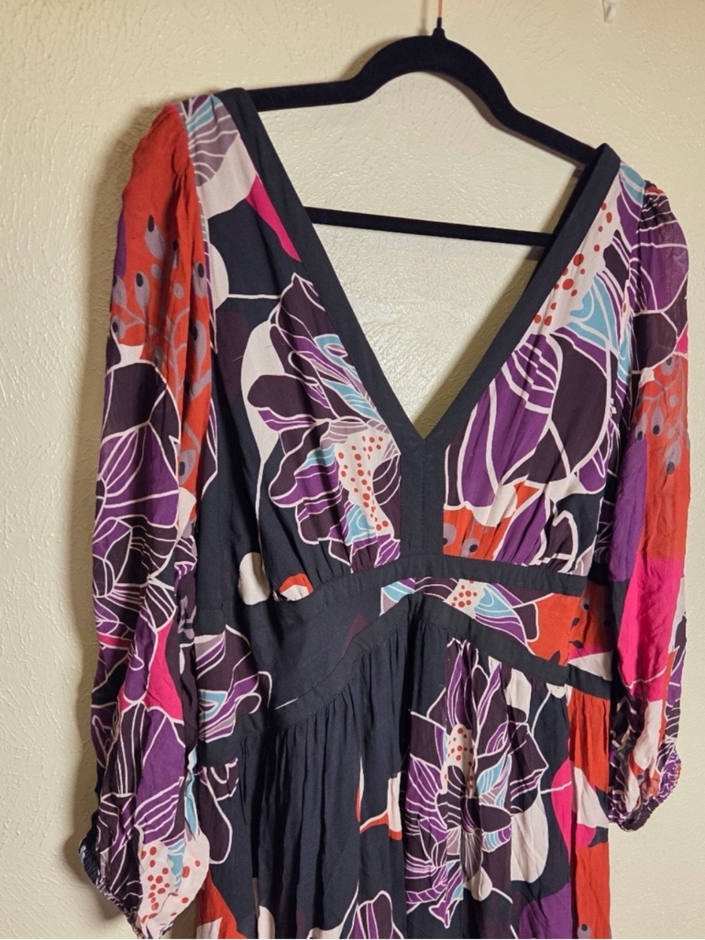 Anthropologie Black Floral Maxi Dress with Purple & Red Accents - Picture 5 of 7
